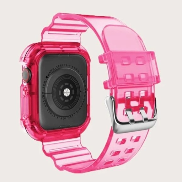 Top Quality Silicone Clear Apple Watch Wristband and Cover Pink 42/44 - Picture 2 of 4
